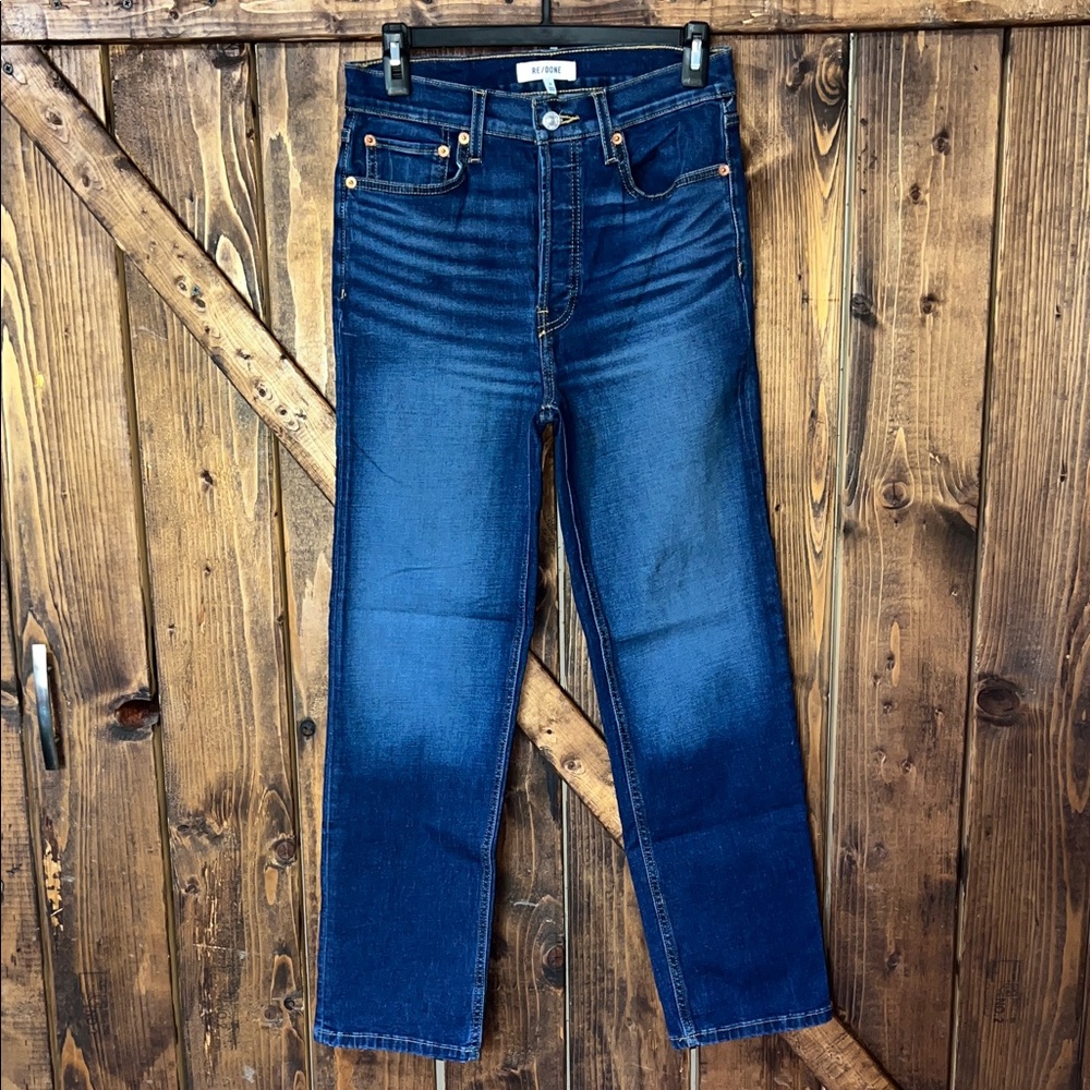 Re/Done Women's Straight Jeans in Dark Blue Wash